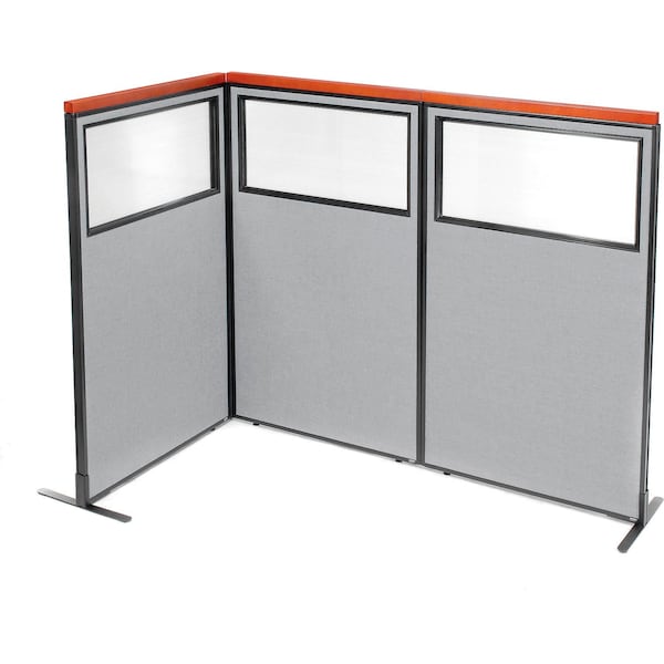 Interion By Global Industrial Interion Deluxe Freestanding 3-Panel Corner Divider w/Partial Window 36-1/4inW x 61-1/2inH Gray 695036GY - main
